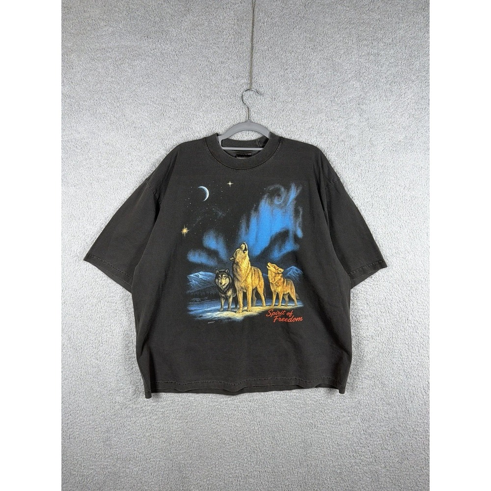 Babatees Spirit Of Freedom Wolf T-Shirt Size M Oversized Shaka-Wear Faded